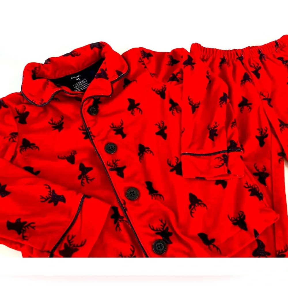 Carter's holiday red Reindeer Pajamas 2 piece set Christmas Red Girl Boy size 5
